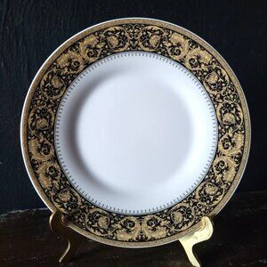 Vtg Pegasus Fine Porcelain Bread Plate With Ornate Black & Gold Baroque Design